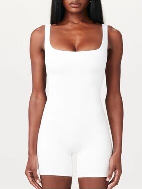 FINAL SALE Naked Wardrobe Extra Smooth Scoop Tank Romper White